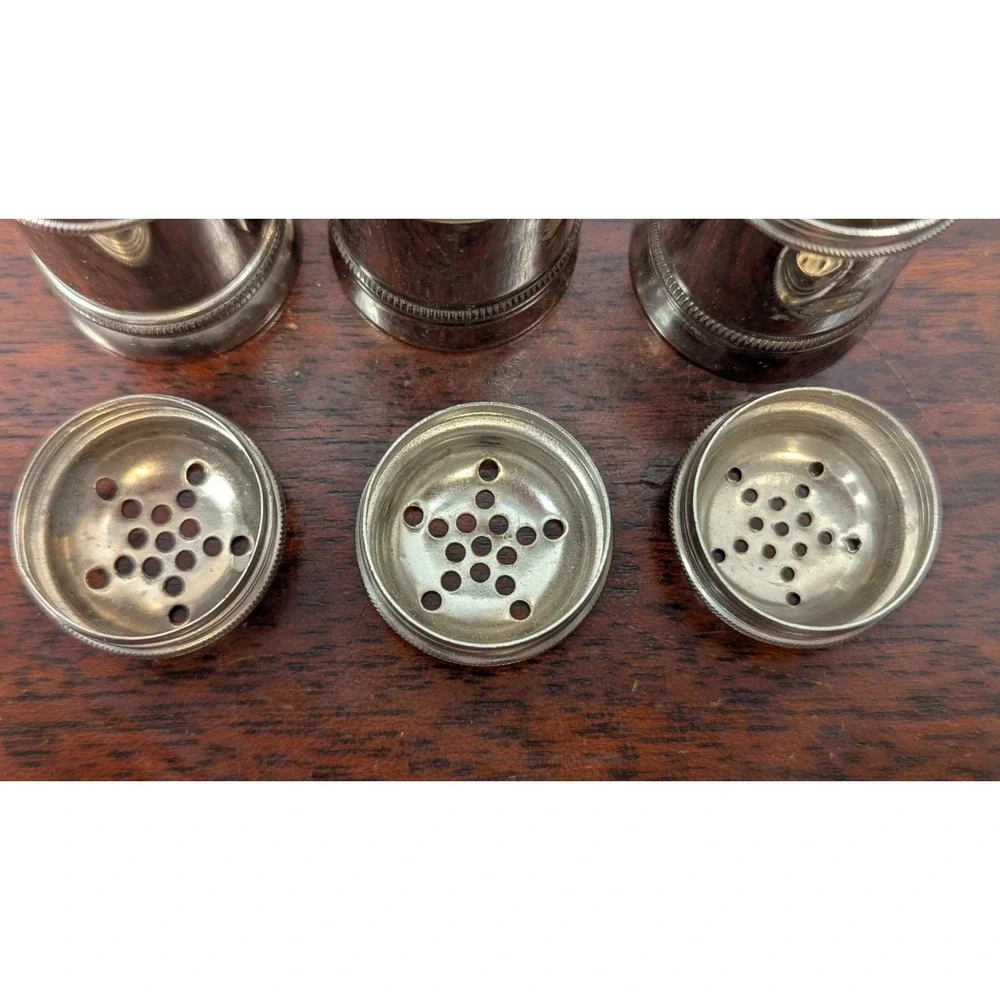 Vintage Chrome Table Shaker Set Salt Pepper Spice 3 Piece Metal Restaurant Diner